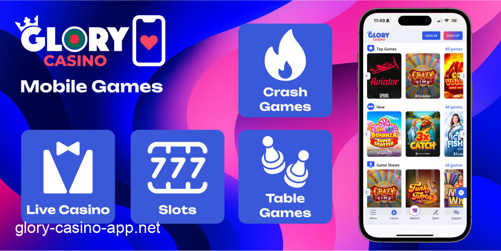 Glory Casino mobile games catalog