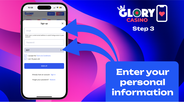 Glory Casino registration email entry