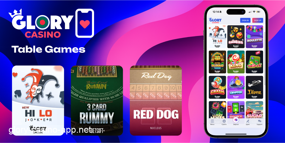 Glory Casino table games app