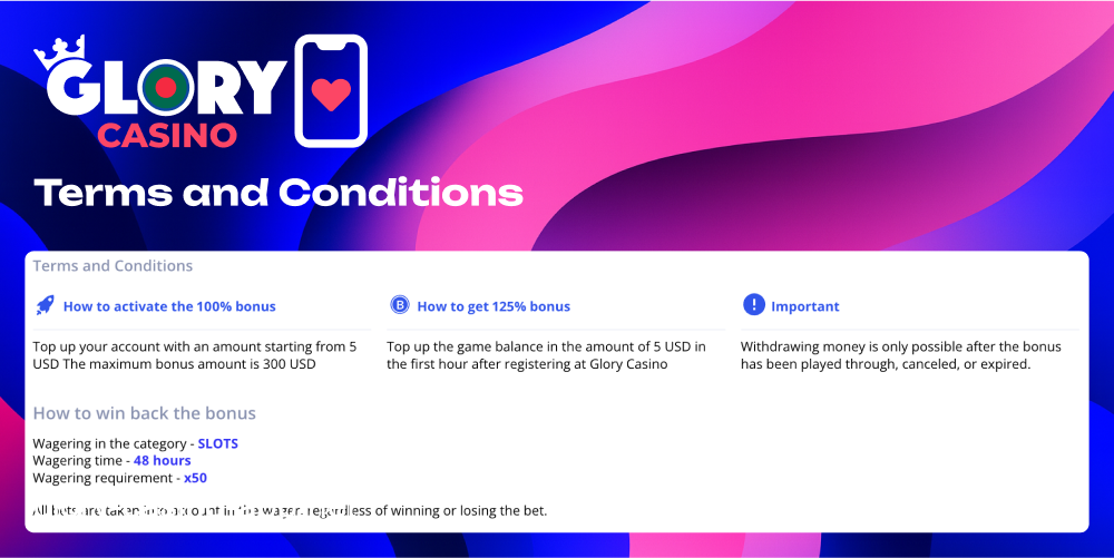 Glory Casino bonus terms conditions